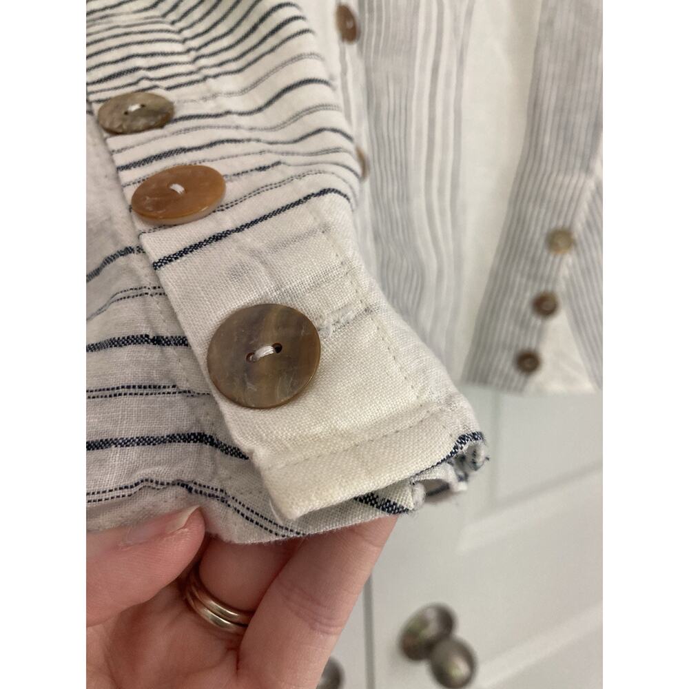 John Mark Stripe Linen Roll Tab Collared Button D… - image 2